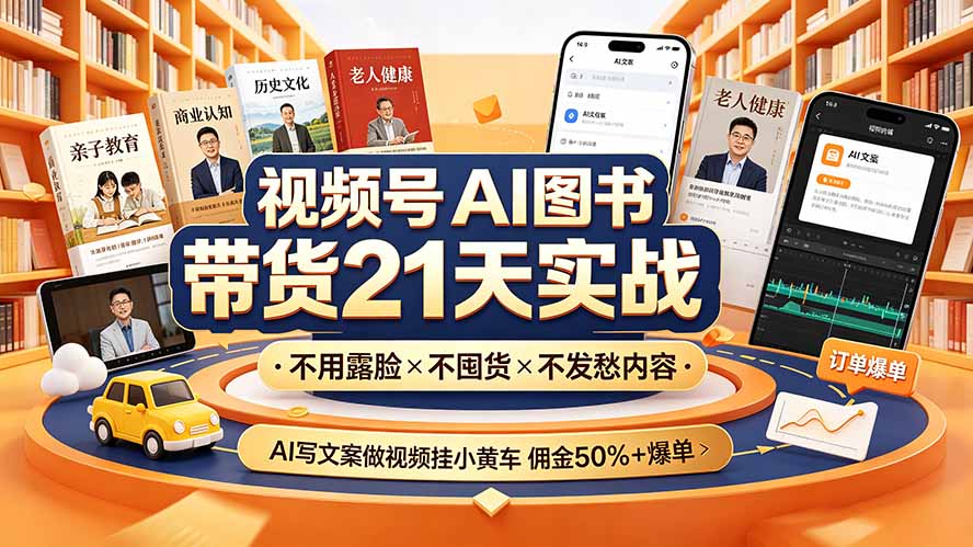 视频号AI图书带货21天实战：不用露脸×不囤货×不发愁内容，AI写文案做视频挂小黄车，佣金50%+爆单-小目标云网创