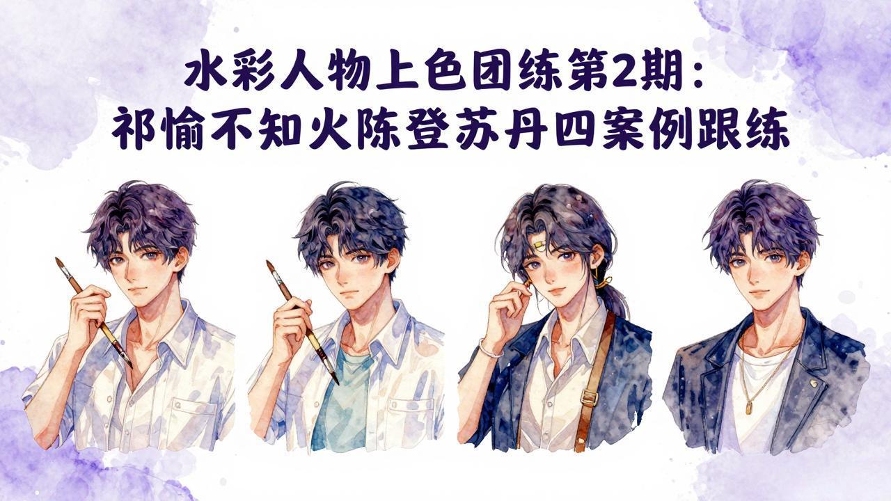 水彩人物上色团练第2期：祁煜不知火陈登苏丹四案例跟练，手把手提升绘画能力-小目标云网创