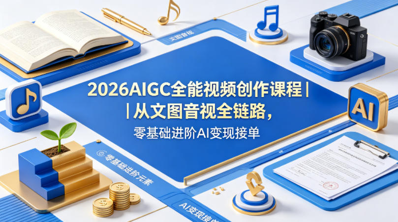 2026AIGC全能视频创作课程｜从文图音视全链路，零基础进阶AI变现接单-小目标云网创