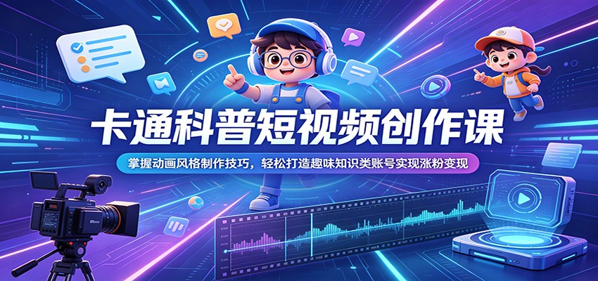 卡通科普短视频创作课:掌握动画风格制作技巧,轻松打造趣味知识类账号实现涨粉变现-个创网云网创