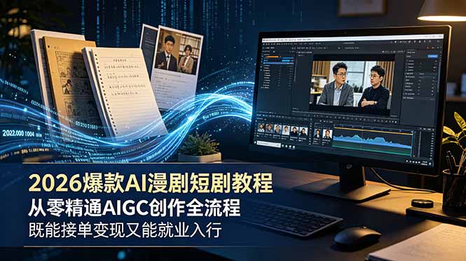 2026 爆款 AI 漫剧短剧教程 从零精通 AIGC 创作全流程 既能接单变现又能就业入行-极速搞钱云网创