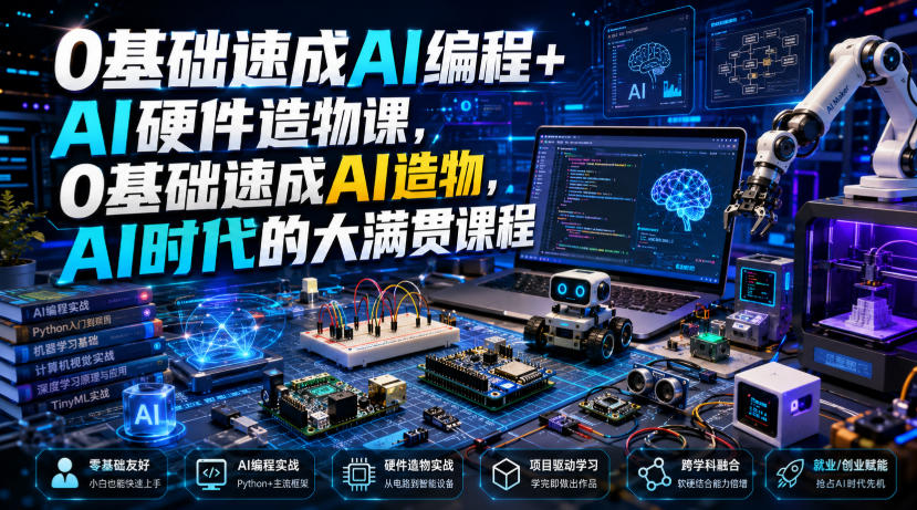 0基础速成AI编程+AI硬件造物课,0基础速成AI造物,AI时代的大满贯课程-小目标云网创