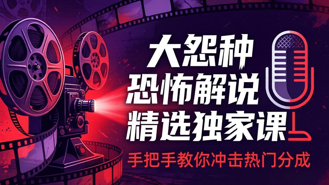 大怨种恐怖解说精选独家课：电影下载+文案配音+片头封面，手把手教你冲击热门分成-小目标云网创