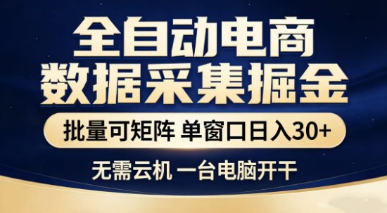 独家电商数据全自动采集项目，批量可矩阵，单窗口轻松日入3张+【揭秘】-小目标云网创