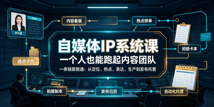 自媒体IP系统课，一个人也能跑起内容团队，一条链路跑通，从定位、热点、表达、生产到发布托管-小目标云网创