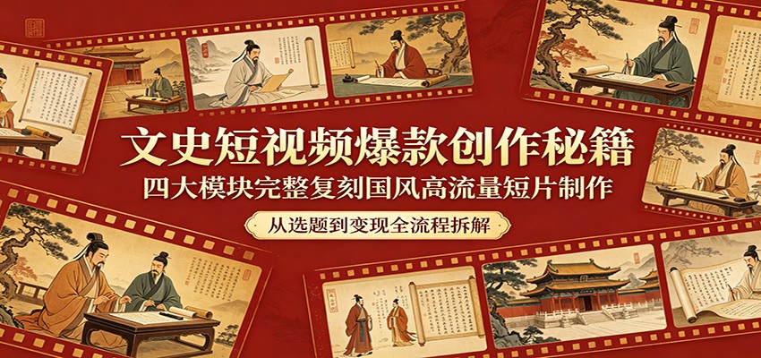 文史短视频爆款创作秘籍：四大模块完整复刻国风高流量短片制作-opc资源站