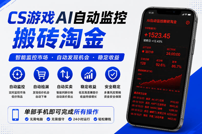 CS游戏AI自动监控搬砖淘金，稳定运行多年，支持任何形式验证，日入300+【揭秘】-灵感工坊云网创