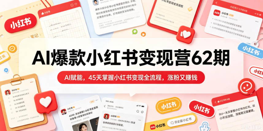 AI爆款小红书变现营62期2026年5月,AI赋能,45天掌握小红书变现全流程,涨粉又賺钱-夏姐拆项目