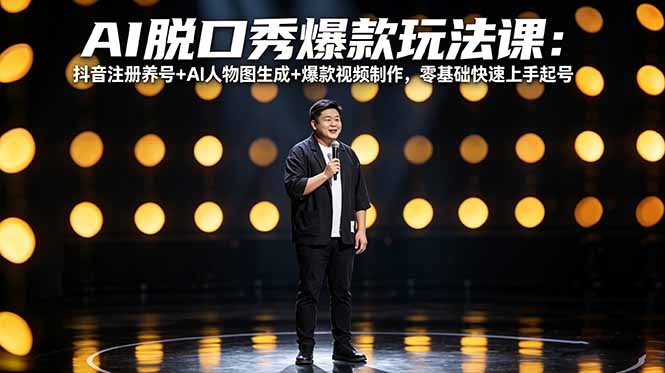 AI脱口秀爆款玩法课：抖音注册养号+AI人物图生成+爆款视频制作，零基础快速上手起号-小目标云网创