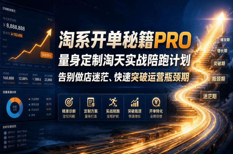 淘系开单秘籍PRO,量身定制淘天实战陪跑计划,告别做店迷茫、快速突破运营瓶颈期(2026年6月22日)-极速搞钱云网创