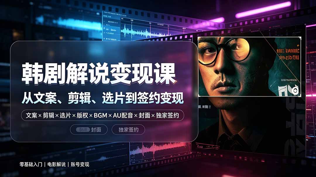 抖音270W粉丝博主亲授韩剧解说课:文案×剪辑×选片×版权×BGM×AU配音×封面×独家签约,零基础到变现-小目标云网创