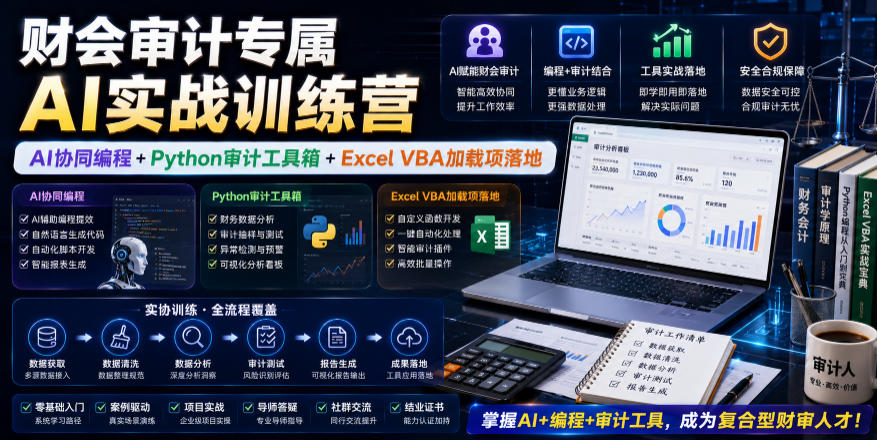 财会审计专属AI实战训练营|AI协同编程+Python审计工具箱+Excel VBA加载项落地-沐沐云网创