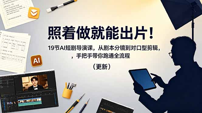 照着做就能出片！19节AI短剧导演课，从剧本分镜到对口型剪辑，手把手带你跑通全流程(更新-灵感工坊云网创