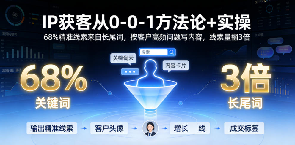IP获客从0-1方法论+实操,68%精准线索来自长尾词,按客户高频问题写内容,线索量翻3倍-黑猫科技云网创