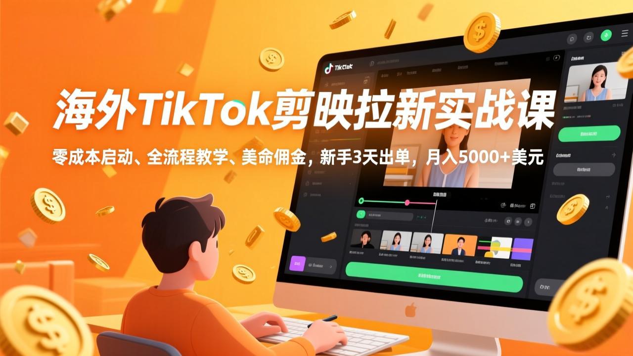 海外TikTok剪映拉新实战课，零成本启动、全流程教学、美金佣金，新手3天出单，月入5000+美元-小目标云网创