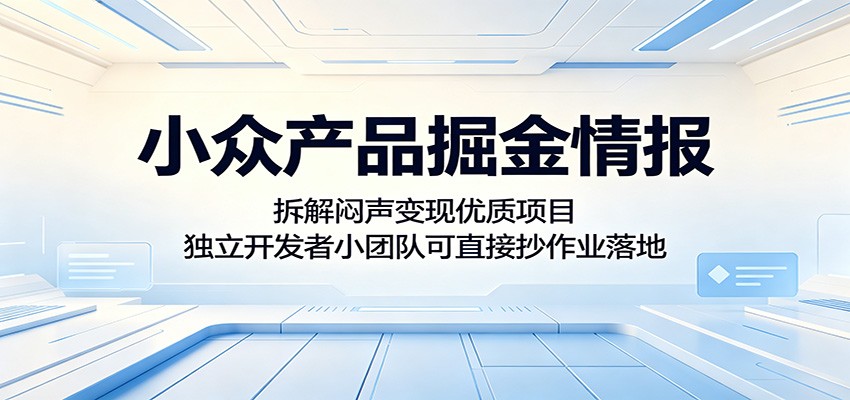 小众产品掘金情报：拆解闷声变现优质项目，独立开发者小团队可直接抄作业落地-沐沐云网创