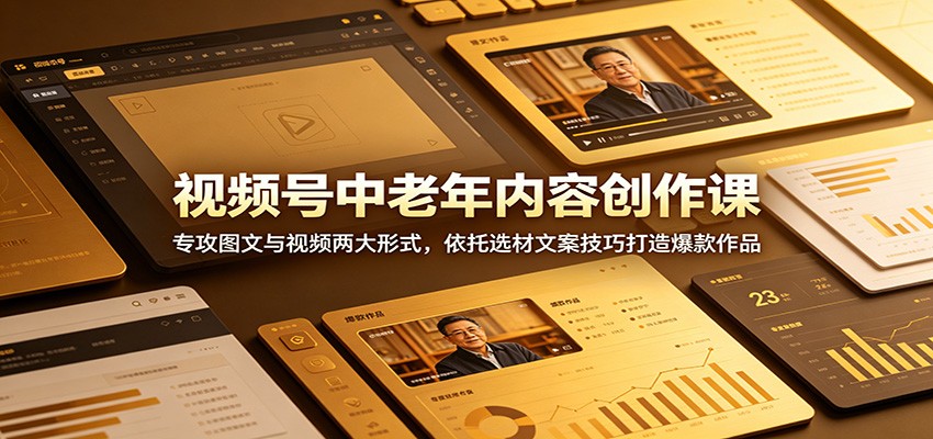 视频号中老年内容创作课:专攻图文与视频两大形式,依托选材文案技巧打造爆款作品-opc资源站