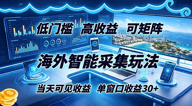 海外智能采集玩法,低门槛高单价可矩阵,当天可见收益,单窗口30+-一个小目标云网创