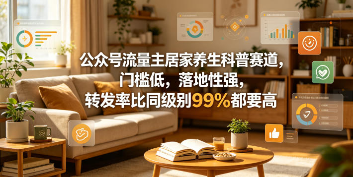 公众号流量主居家养生科普赛道，门槛低，落地性强，转发率比同级别99％都要高-小目标云网创