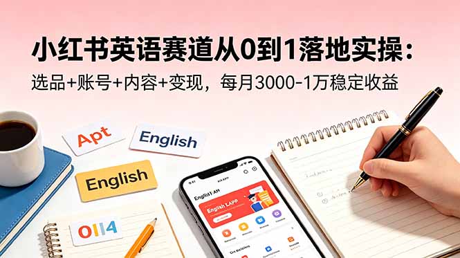 小红书英语赛道从0到1落地实操：选品+账号+内容+变现，每月3000-1万稳定收益-opc资源站
