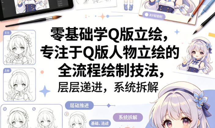 零基础学Q版立绘，专注于Q版人物立绘的全流程绘制技法，层层递进，系统拆解-灵感工坊云网创