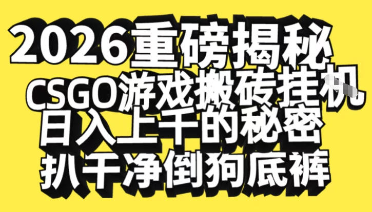 2026开年重磅解密，CSGO游戏搬砖挂G日入1k+的秘密，把倒狗的底裤扒干【揭秘】-优优云网创