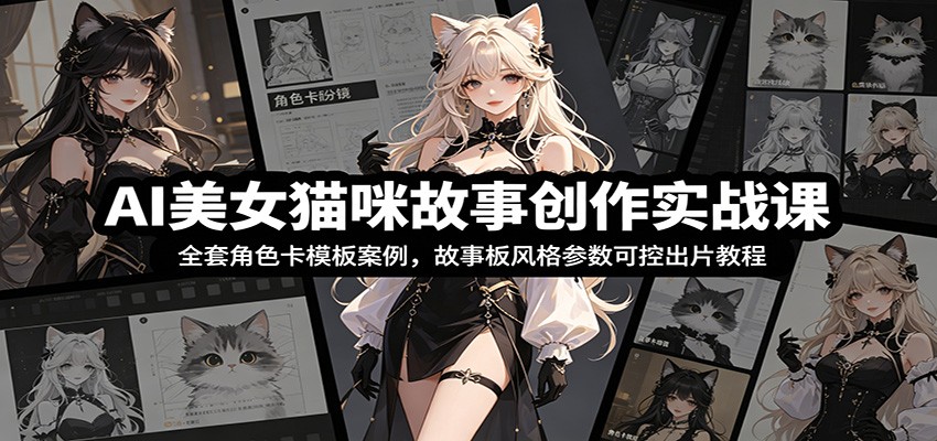 AI美女猫咪故事创作实战课：全套角色卡模板案例，故事板风格参数可控出片教程-启微空间