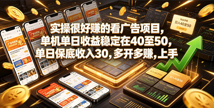 实操很好賺的看广告项目，单机单日收益稳定在40至50，单日保底收入30，多开多賺，上手就能变现【揭秘】-沐沐云网创