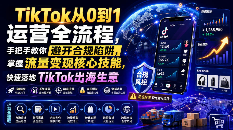 TikTok从0到1运营全流程，手把手教你避开合规陷阱，掌握流量变现核心技能，快速落地TikTok出海生意(更新7月)-小目标云网创