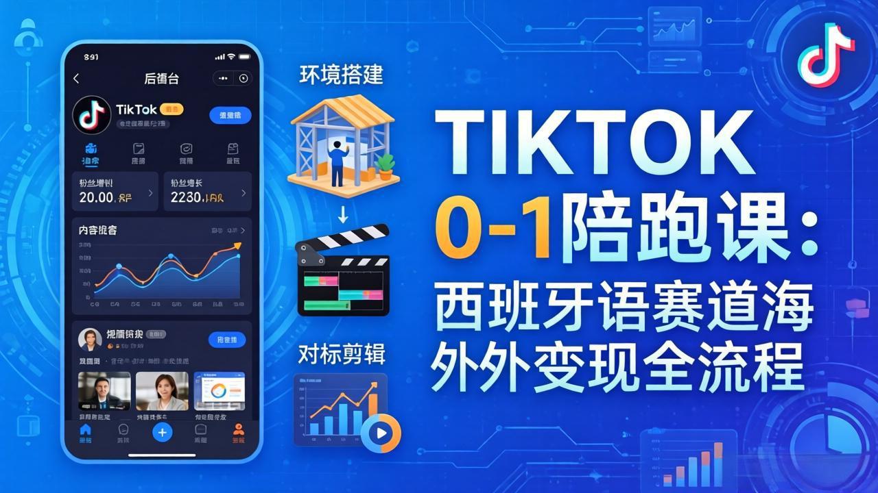 TIKTOK 0-1 陪跑课：从环境搭建到刷对标剪辑，西班牙语赛道海外变现全流程-小目标云网创