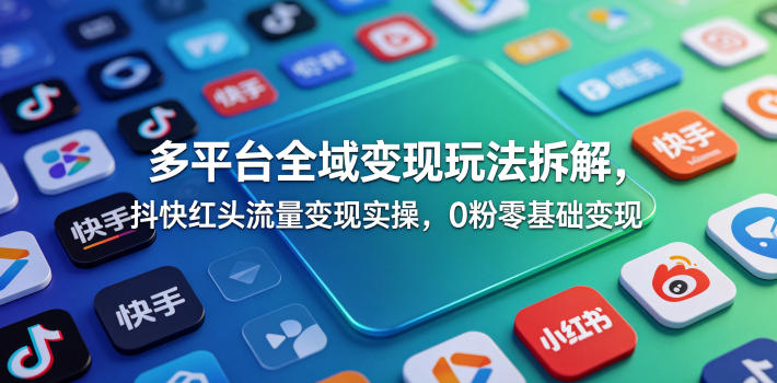 多平台全域变现玩法拆解，抖快红头流量变现实操，0粉零基础变现-网创商城