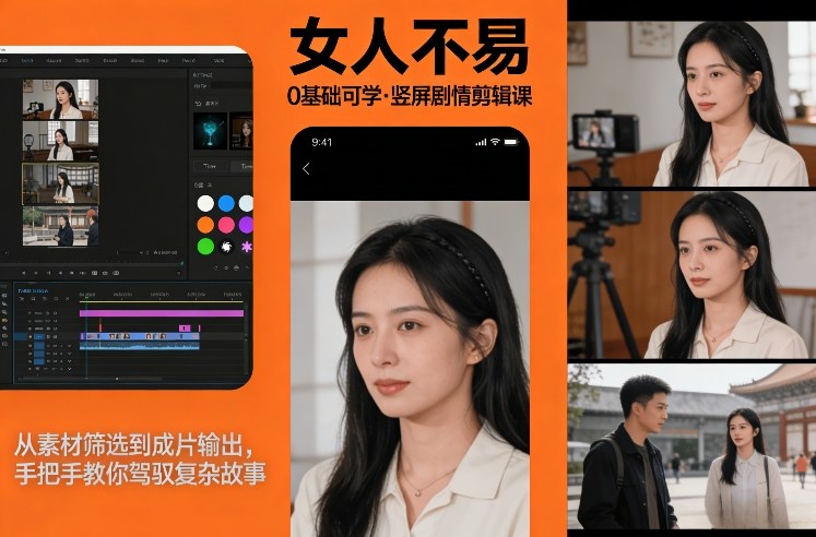 0基础可学！《女人不易》竖屏剧情剪辑课，从素材筛选到成片输出，手把手教你驾驭复杂故事-小目标云网创