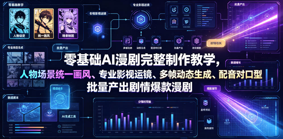 零基础AI漫剧完整制作教学，人物场景统一画风、专业影视运镜、多帧动态生成、配音对口型，批量产出剧情爆款漫剧-小目标云网创