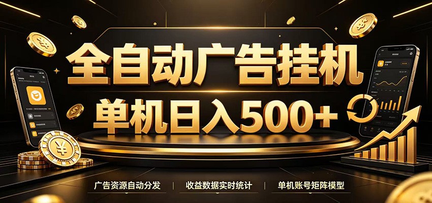 全自动广告挂机，每天24小时不停的去看广告获取收益，单机500＋-小目标云网创
