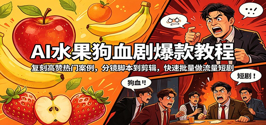 AI水果狗血剧爆款教程：复刻高赞热门案例，分镜脚本到剪辑，快速批量做流量短剧-小目标云网创