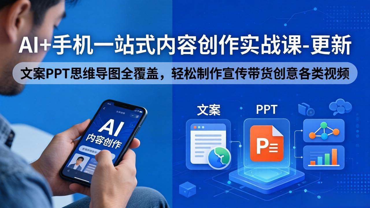 AI+手机一站式内容创作实战课-更新，文案PPT思维导图全覆盖，轻松制作宣传带货创意各类视频-小目标云网创