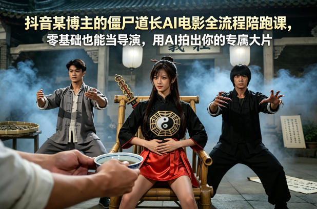 抖音某博主的僵尸道长AI电影全流程陪跑课，零基础也能当导演，用AI拍出你的专属大片-赚赚小目标云网创