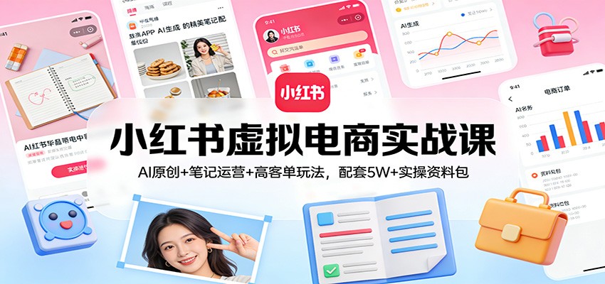 小红书虚拟电商实战课：AI原创+笔记运营+高客单玩法，配套5W+实操资料包-小目标云网创