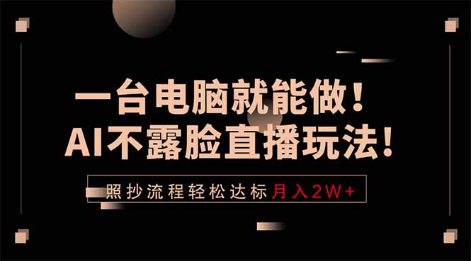 一台电脑就能做！AI不露脸直播玩法，照抄流程轻松达标月入2W+-启微空间