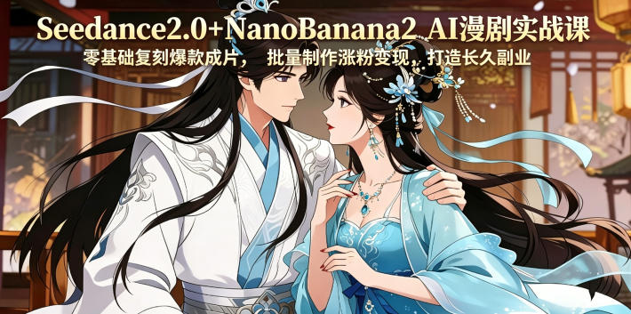 Seedance2.0+NanoBanana2 AI漫剧实战课，零基础复刻爆款成片涨粉变现，打造长久副业收益-启微空间