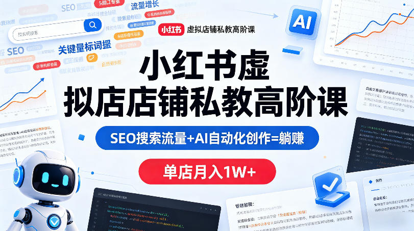 小红书虚拟店铺私教高阶课，SEO搜索流量+AI自动化创作=躺賺，单店月入1W+-小目标云网创