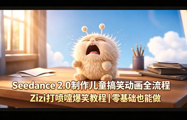 Seedance 2.0制作儿童搞笑动画全流程Zizi打喷嚏爆笑教程｜零基础也能做-小目标云网创