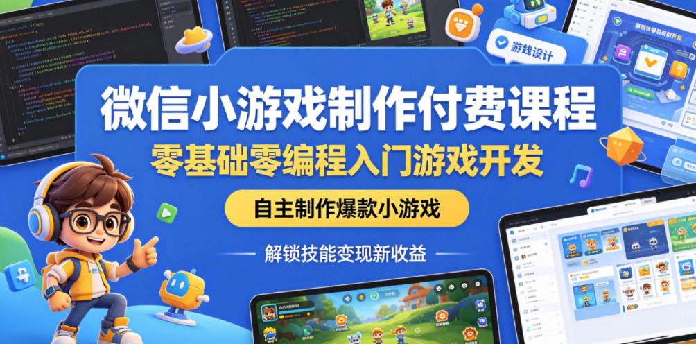 微信小游戏制作付费课程，零基础零编程入门游戏开发，自主制作爆款小游戏，解锁技能变现新收益-沐沐云网创