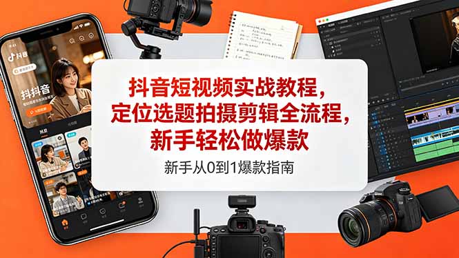 抖音短视频实战教程，定位选题拍摄剪辑全流程，新手轻松做爆款-A7徐多钱网创