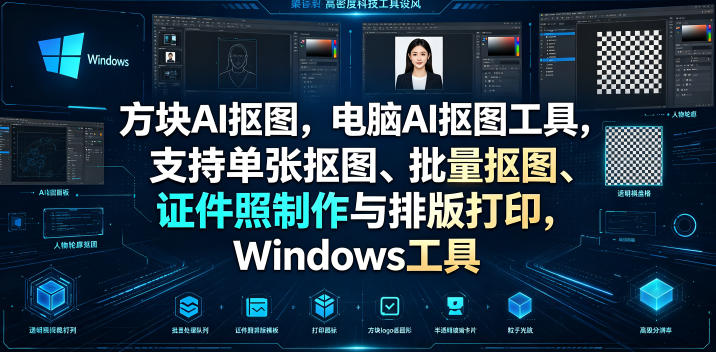 方块AI抠图，电脑AI抠图工具，支持单张抠图、批量抠图、证件照制作与排版打印，Windows工具-小目标云网创
