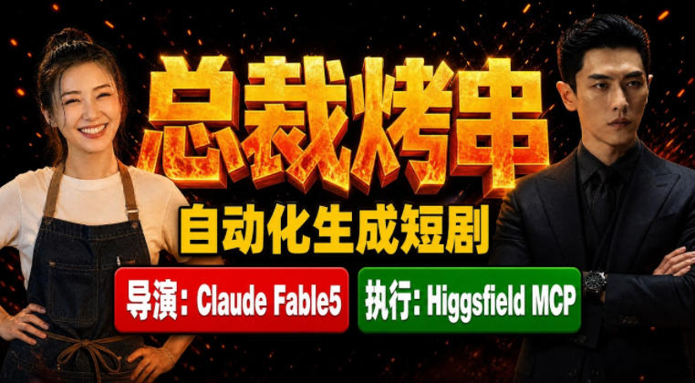Claude Fable5担任导演+Higgsfield MCP落地执行｜《总裁烤串》真人质感短剧全自动AI生成全流程教学-小目标云网创