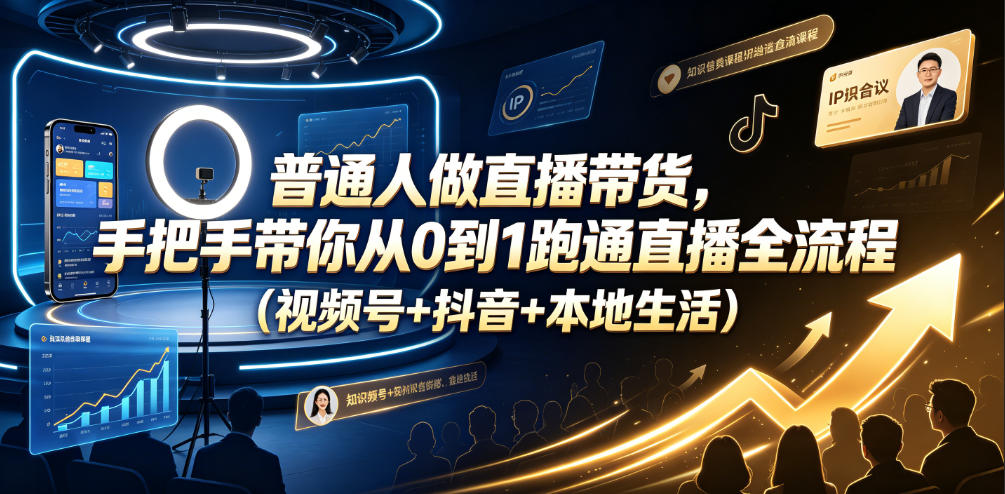 普通人做直播带货，手把手带你从0到1跑通直播全流程(视频号+抖音+本地生活)-小目标云网创