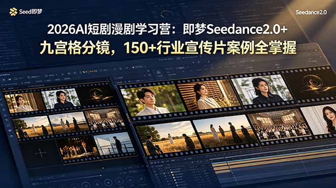 2026AI短剧漫剧学习营：即梦Seedance2.0+九宫格分镜，150+行业宣传片案例全掌握-追逐云网创