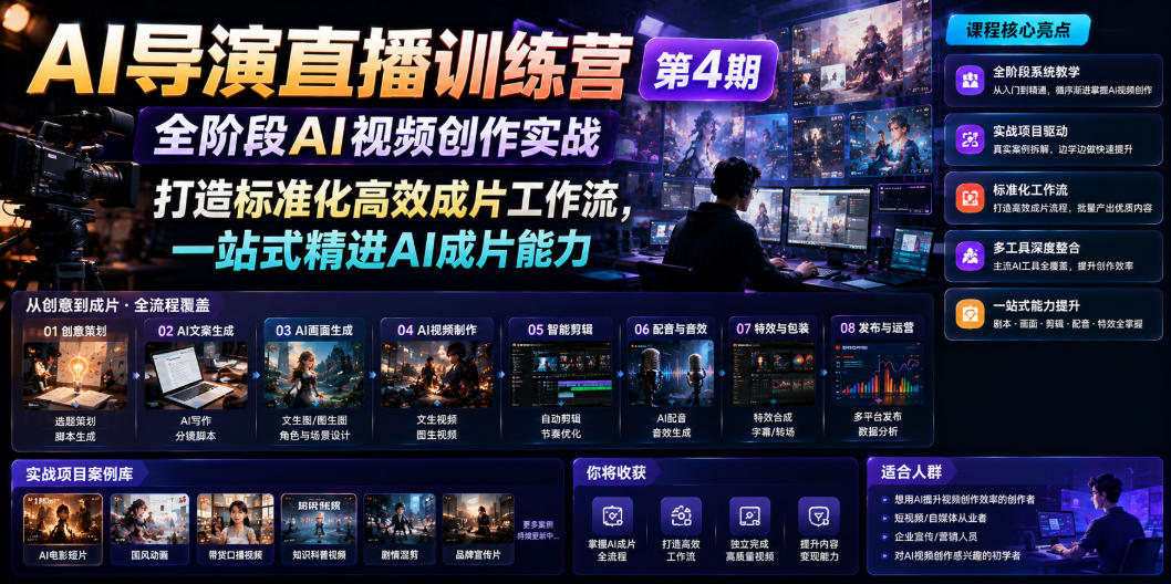 AI导演直播训练营第4期｜全阶段AI视频创作实战，打造标准化高效成片工作流，一站式精进AI成片能力-小目标云网创