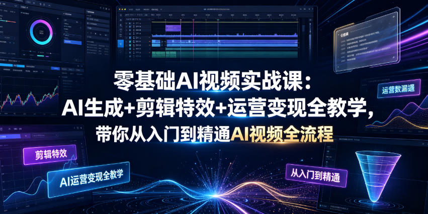 零基础AI视频实战课:AI生成+剪辑特效+运营变现全教学,带你从入门到精通AI视频全流程-小目标云网创